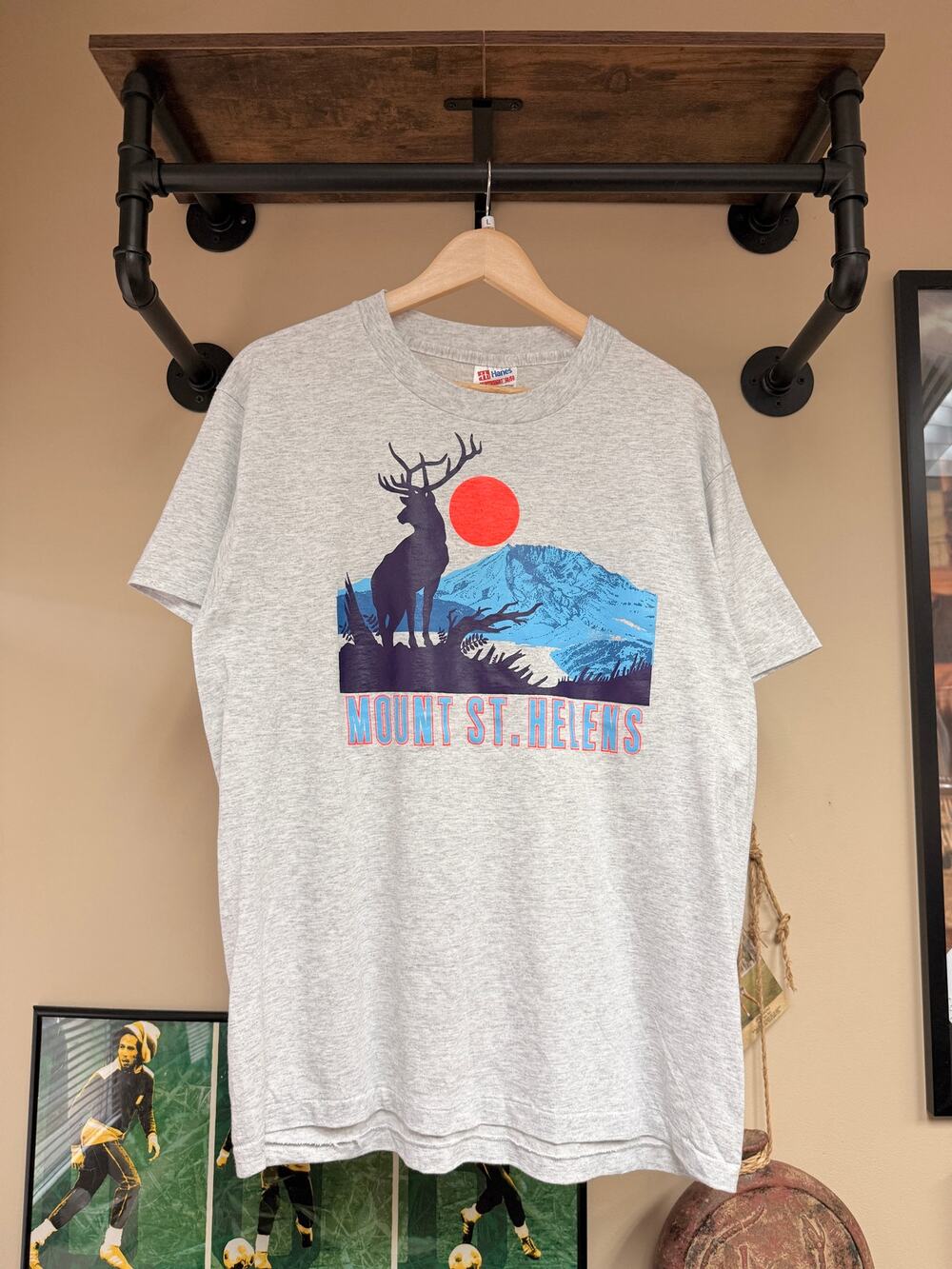 80s Mount St. Helens Vintage Elk Animal Print Nature Mountain Hanes Tee Shirt